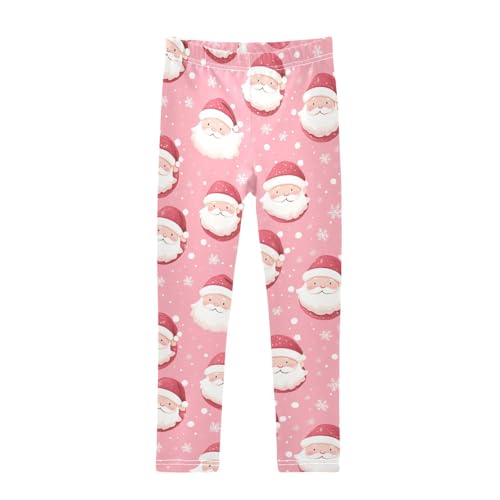 Pink Santa Claus Girls Leggings,Workout Leggings for Girls Toddler Athletic Legging Size for 3-10T