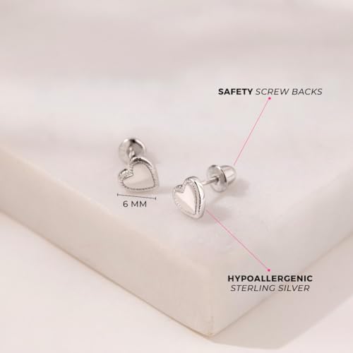 925 Sterling Silver Classic 6mm Lovely Heart Shaped Screw Back Earrings, Loveable Girl's Earrings, Playful and Formal Days - Dainty and Cute for Babies, Toddlers & Young Girls4