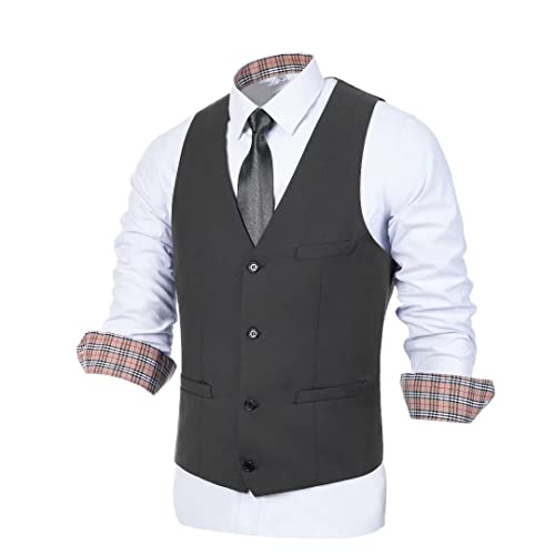 Wehilion Men's Suit Vest Business Waistcoat Formal Dress Vest for Men with 4 Button Slim Fit