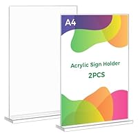 Thboxes A4 Acrylic Sign Holder, 2 Pack T-Shaped Double-Side Display Stand Poster Holder Clear A4 Menu Holders for Office, Hotel Store Restaurant