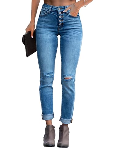 Image of KUNMI Women's Ripped Skinny Jeans Distressed Stretchy Denim Pants