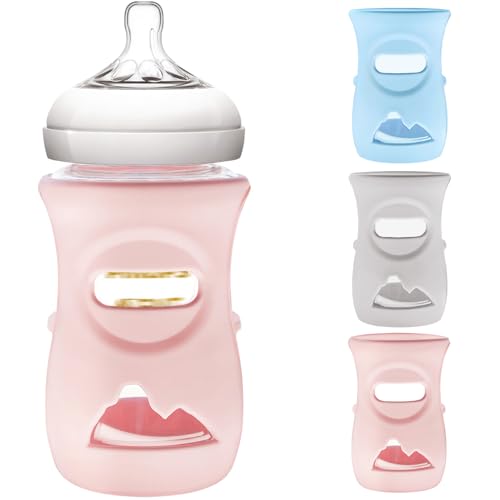 Image of 3 Pack Silicone Sleeve for Philips Avent Glass Bottle - Shatter Proof Natural Silicone Bottle Sleeve for Anti Colic Baby Bottles 8 oz & 4 oz - Anti Flow Sleeve for Infant Bottles