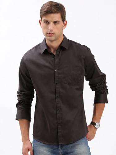 Image of SHOWOFFFF Men Solid Casual Shirt | Spread Collar Full Sleeves Cotton Shirt for Mens | Slim Fit Regular Length Shirt for Men's