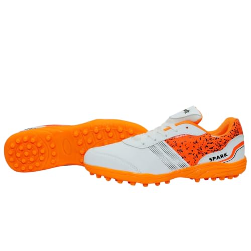 Image of KickStar Spark Cricket Shoes, White and Orange