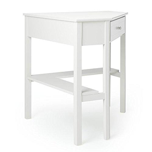 This Classically Styled Desk utilizes a Small Space for a Big Impact, with Stylish Under-Desk Shelving and a Drawer to Hide Clutter. Simple Living Wood Corner Computer Desk (1, Antique White) - Thumbnail 3