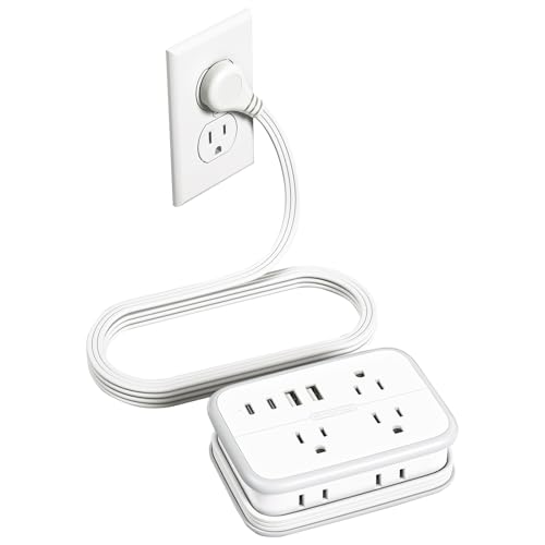NTONPOWER Travel Power Strip, 6 Outlets 4 USB Ports(2 USB C), 4ft Extension Cord Wrapped Around Small Power Strip, Compact for Travel, Hotel, Cruise Approved, White