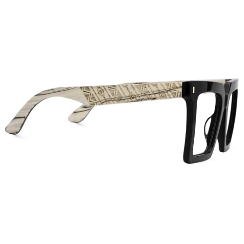 Image of Zeelool Vintage Square Wood Arm Eyeglasses Frame for Men with Non-prescription Clear Lens ZJGX320783-01 Black