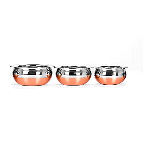 Image of Handi Copper Bottom Stainless Steel 800 Ml, 1.5 Liter, 2 Liter Copper Base Patila /Dekchi /Bhagona /Handi for Boiling Milk, Cooking Biryani Rice Combo of 3 (Color - Silver)