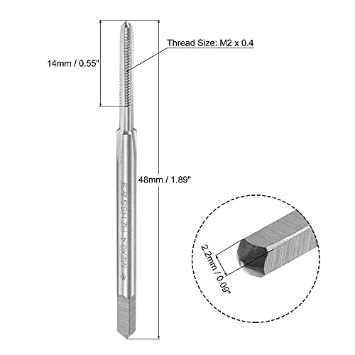 Uxcell A21070600UX0389 Thread Milling Threading Tap M2 X 0.4, Metric Left Hand Machine Hss (High Speed Steel) Uncoated 3 Straight Flutes Screw Tap H2 Tapping Machinist Thread Repair Tool thumb #1