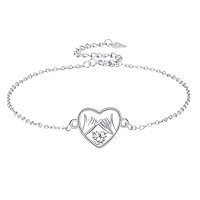 Yinsen Bracelets de couple Argent Sterling 925 Femme, Bracelets Coeur Femmes Réglable, Cadeau de Bijoux d'Anniversaire Noël pour Femme Fille