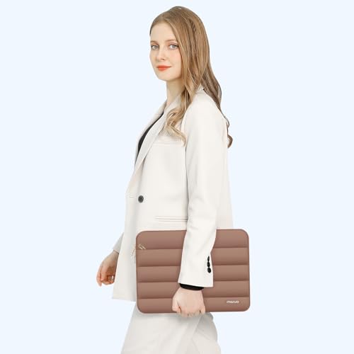 Image of MOSISO Laptop Case 16 inch, 15-15.6 inch Puffy Laptop Sleeve Compatible with MacBook Pro 16 M5 M4 M3 M2 M1, HP Dell ASUS Acer Toshiba Lenovo, Polyester Horizontal Bag with Small Case, Mocha