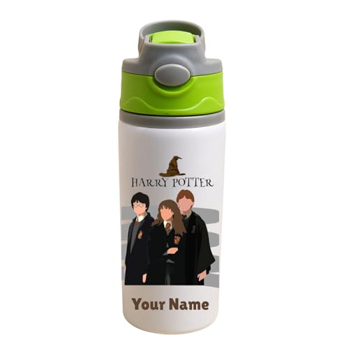 Image of Custom Name Kids Water Bottle 600ml Aluminium | Cartoon Design | Personalised School Bottle | Leakproof Flip Lid | Gift for Son, Daughter|Customise Gift