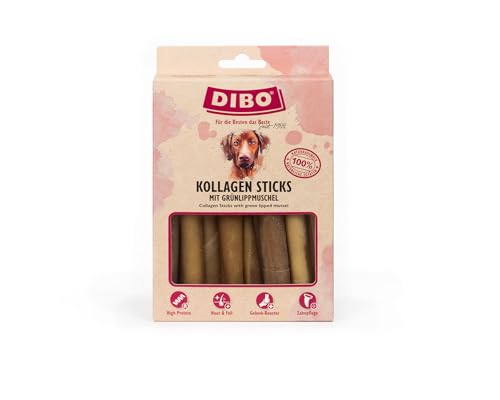 DIBO Kollagen Sticks mit Grünlippmuschel, 150g Packung - Gelenkgesundheit, Haut-, Fell- und Zahnpflege für Hunde, langlebiger Naturkausnack, 100% natürliche Zutaten, Kollagen aus Rinderhaut
