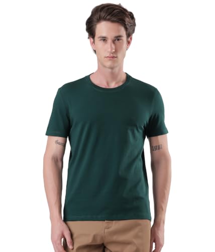 Image of TURMS Men's Anti Stain Casual T-Shirt Round Neck Half Sleeves | Anti Odor Water Repellent | Stretchable Cotton Rich Solid | Available in Plus Sizes