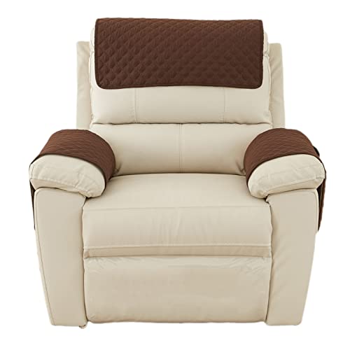 GYHH Housse D'accoudoir De Canapé, Housse D'appui-tête pour Housse De Bras De Fauteuil Inclinable, Housse De Fauteuil Antidérapante Matelassée (Coffee,1 Seat Recliner | 3 pc)