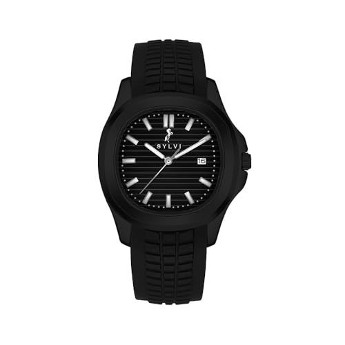 Image of Sylvi Urbanic Men's Analog Watch with Date Display, Silicone Strap, Water Resistant