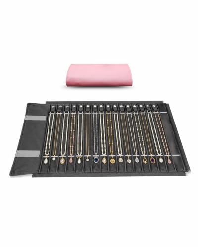 SCIKHEFT Travel Necklace Organizer, Tangle Free Jewelry Case, 16 Slots
