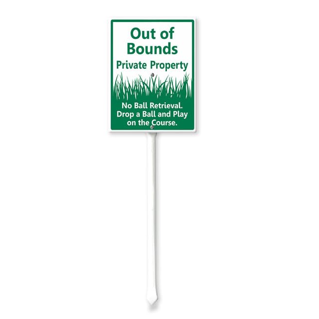 Geroclonup Out of Bounds - Private Property, No Ball Retrieval. Drop a Ball and Play on the Course Yard Sign with Stake, 11.5X15cm Sturdy Aluminum Sign for Yard Garden Lawn Outdoor