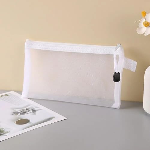 Image of 2 Stationary Transparent Folder, Mesh Zipper Folder, Student Pencil case, Document Holder, Pencil Pen Cases, Envelope Bag, Cosmetic Pouch with Zipper, Travel Organizer(Small)