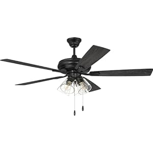 Craftmade 52″ Eos 4 Light Ceiling Fan in Flat Black Finish with Reversible Flat Black/Greywood Blades