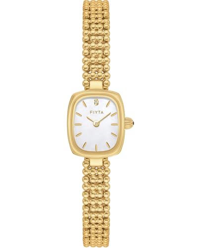 FIYTA Women's Watch - Luxury Gold Small Square Watch with Sapphire Crystal; 316L Stainless Steel Dainty Jewelry Bracelet; Link Removel Tool; Gift Box; Gifts for Women