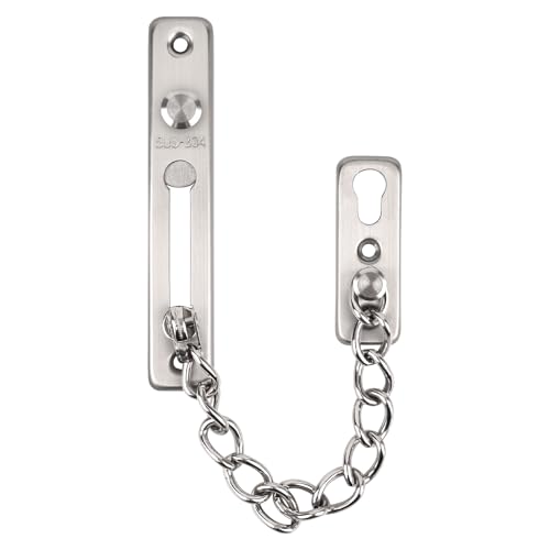 KRYVLEXA Heavy Duty Door Chain Lock - 304 Stainless Steel, Spring Loaded Pushbutton Latch, Child & Pet Proof, No-Drill Installation for Interior,Front,Hotel Doors (Brushed Silver)