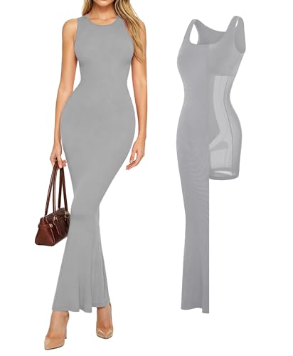 Image of Popilush Built-in Bra Shapewear Maxi Dresses for Women Sleeveless