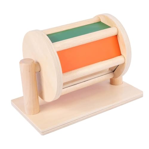 Image of JOCY Spinning Drum Baby Toy, Wooden Montessori Toys for Babies 6-12 Months, Spinning Rainbow Baby Toy and Tummy Time Mirror Play Kit, Montessori Learning & Education Toys for Early Development