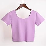 Harajuku Sexy Crop Distaff T Shirt Cuello redondo Manga corta Algodón Tops Femme Kawaii Women