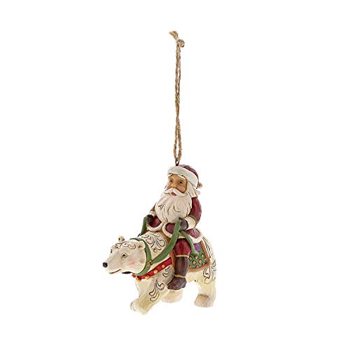 Enesco Jim Shore Heartwood Creek Santa Riding a Polar Bear Hanging Ornament, 3.875