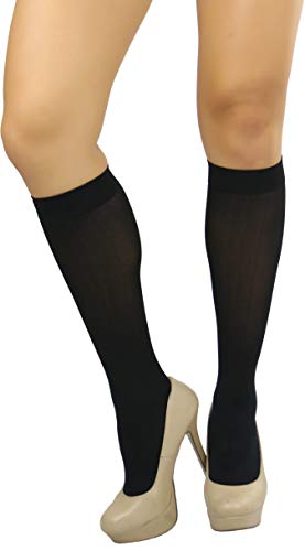 Image of ToBeInStyle Women's Opaque Knee High Nylon Fashion Socks Solid & w /Front Satin Bow