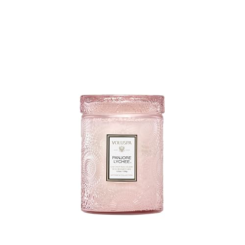 Image of Voluspa Panjore Lychee, Small Candle Jar, 5.5 oz, 50 Hour Burn Time, Coconut Wax for Clean Burning, Handcrafted in the USA