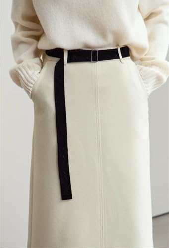 Women Solid Commuter Skirt High Waist Loose Warm Slit Straight Midi Skirts with Belt3