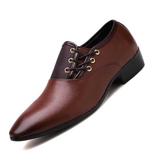 Men's Slip on Pointed Toe Oxford Shoes,Fashion Patent Leather Lace-up Decoration Formal Business Office Derby Dress Shoes Casual Comfy Non-Slip Flat Oxfords