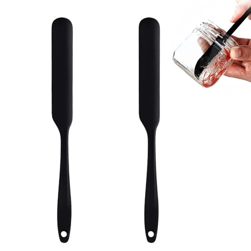 2PCS Spatola In Silicone Per Dolci E Impasti Con Manico Lungo Spatola Flessibile Per Barattoli, Nero, Spatola Cucina Silicone, Marmellata, Lievito Madre E Alta Temperatura Utensile