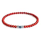 Lameybrt Evil Eye Bracelet 4 mm Natural Stretch Adjustable Beaded Bracelets for Men (B07 Red Turquoise, One Size)