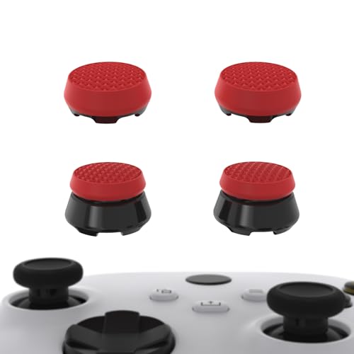 PlayVital FPS Thumbstick Extenders for Xbox Series X/S &amp; Xbox One Controller, 2 High Raise + 2 Mid Dome Joystick Caps, Thumbs Pro Armor Thumb Grips for Better Aim &amp; Control - Scarlet Red &amp; Black