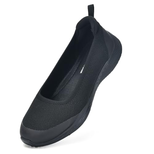 Women's Knit Slip On Walking Shoes - Comfort Ballet Flats with Rubber Sole & Arch Support