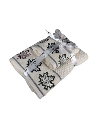 Image of SENSES By Riba Cotton Towel Set 550 GSM - Design 7, 2 Pcs| 1 Bath + 1 Hand Towels Combo | Super Soft, Absorbent, Lightweight, Antimicrobial, Low Linting, White