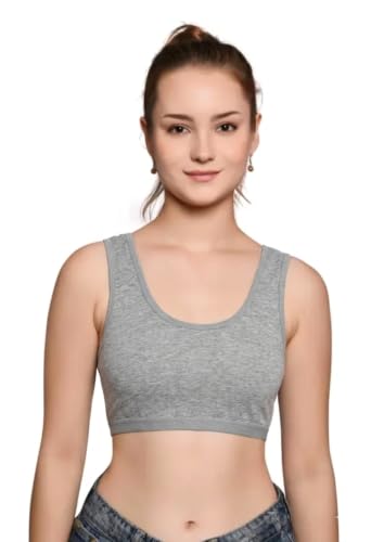 Image of Girls Cotton Sports Bra, Non-Padded, Full Coverage, Regular Broad Strap, Pack of 3, Training Bra for Gym Yoga Workout