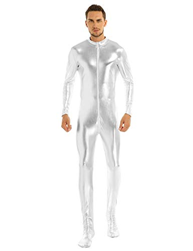 ACSUSS Adult Costume Lycra Spandex Metallic Stretch Zentai Unitard Body Suit Clubwear Silver