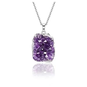 CrystalTears Amethyst Healing Crystal Necklace Natural Raw Amethyst Quartz Crystal Cluster Stone Pendant Necklace Jewlellry Gifts for Mum Women Girls Christmas Mother’s Day Gift