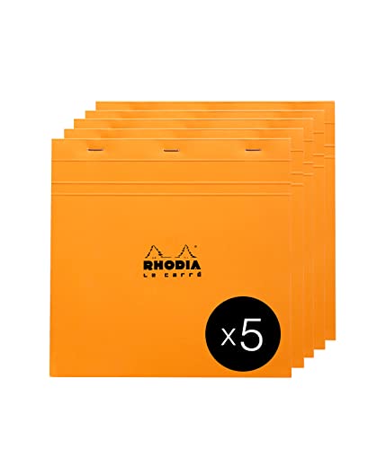 RHODIA 210200C, Stapled Notepad N°210 Orange, 21x21 cm, Small Squares, 80 Detachable Sheets