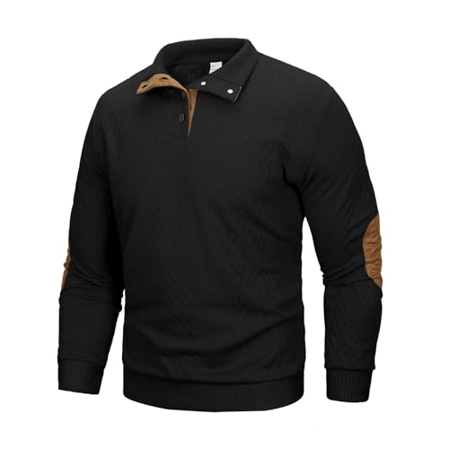 MANLUODANNI Men's Sweater Lightweight Knitted Mock Neck Button Quilted Pullover Sweaters Long Sleeve Jumper