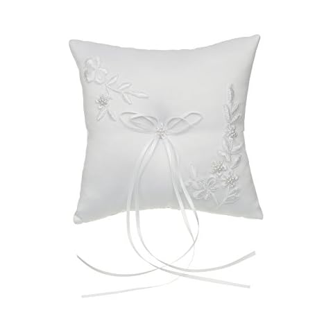 SAMKY Venus Jewelry Pearl Embroided Flower Leaves Wedding Ring Bearer Pillow 7 Inch x 7 Inch - White RP010W Cover