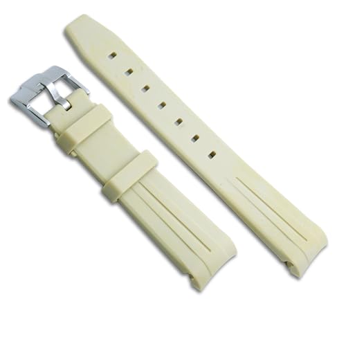 WAMD Curved End TPU Rubber Watch Straps, Compatible with Omega MoonSwatch Watches and more - 20 mm Rubber Watch Straps (Beige)