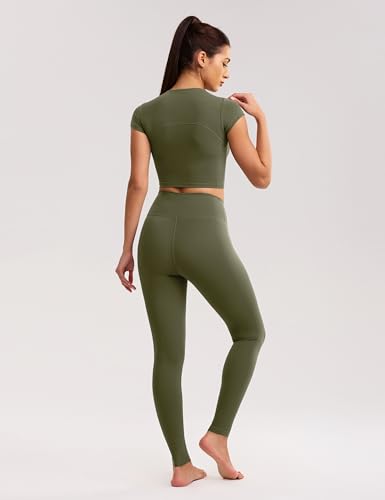Image of ENERBLOOM Workout Crop Tops for Women Yoga Short Sleeve Mild Support Slim Fit Cropped Athletic Shirts Gym Tee Built in Bra
