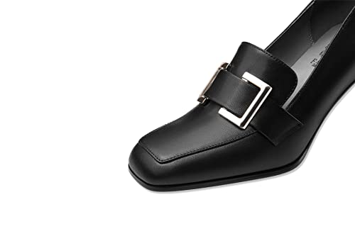 TinaCus Women's Handmade Genuine Leather Block Heel Square Toe Pumps Shoes with Modern Pattern4