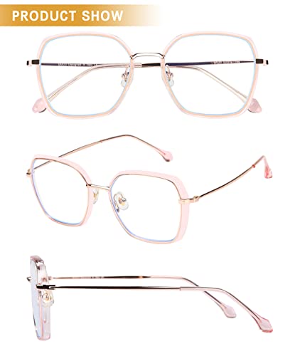 Image of DUCO Retro Square Blue Light Glasses for Women Oversized Blue Ray Blocking Glasses Computer Glasses Teens Fashion Eyeglasses Pink W020