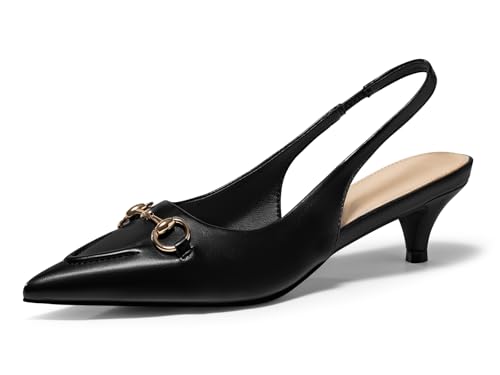 PiePieBuy Womens Slingback Kitten Heels Closed Pointed Toe Pumps Work Dress Shoes with Metal Chain